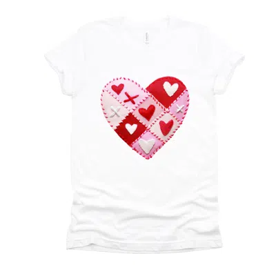 Simply Sage Market Heart Stitching Patchwork Print - Women's Short Sleeve Graphic T-shirt In White