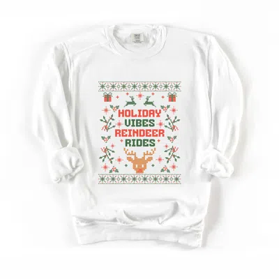 Simply Sage Market Holiday Vibes Reindeer Rides Ugly Sweater - Women's Garment Dyed Graphic Sweatshirt In White