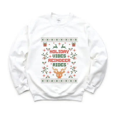 Simply Sage Market Holiday Vibes Reindeer Rides Ugly Sweater - Women's Graphic Sweatshirt In White