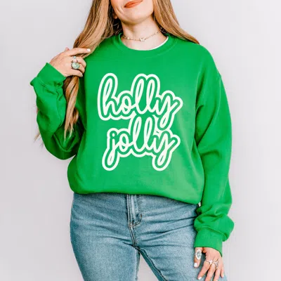 Simply Sage Market Holly Jolly Outline Puff - Women's Graphic Sweatshirt In Green