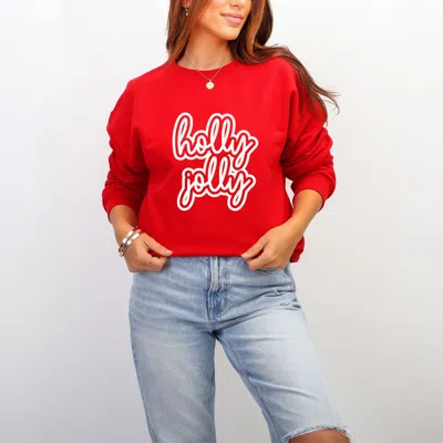 Simply Sage Market Holly Jolly Outline Puff - Women's Graphic Sweatshirt In Red