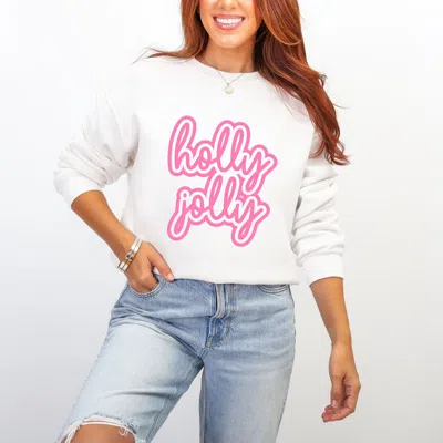Simply Sage Market Holly Jolly Outline Puff - Women's Graphic Sweatshirt In White