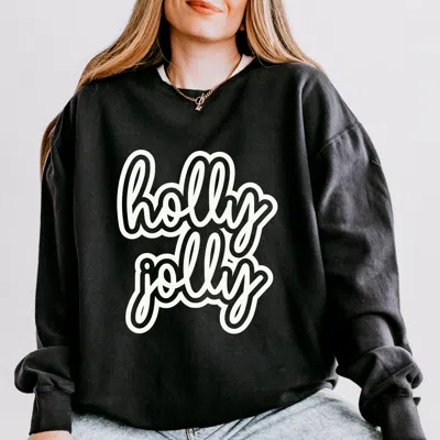 Simply Sage Market Holly Jolly Outline Puff - Women's Lightweight Garment Dyed Sweatshirt In Black