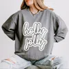 Simply Sage Market Holly Jolly Outline Puff - Women's Lightweight Garment Dyed Sweatshirt In Gray