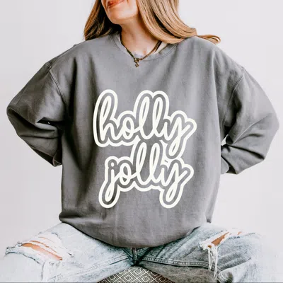 Simply Sage Market Holly Jolly Outline Puff - Women's Lightweight Garment Dyed Sweatshirt In Gray