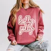 Simply Sage Market Holly Jolly Outline Puff - Women's Lightweight Garment Dyed Sweatshirt In Pink