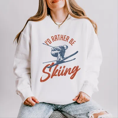 Simply Sage Market I'd Rather Be Skiing - Women's Lightweight Garment Dyed Sweatshirt In White