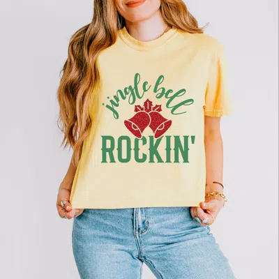 Simply Sage Market Jingle Bell Rockin' Bell Glitter - Womens Boxy Crop Top In Yellow
