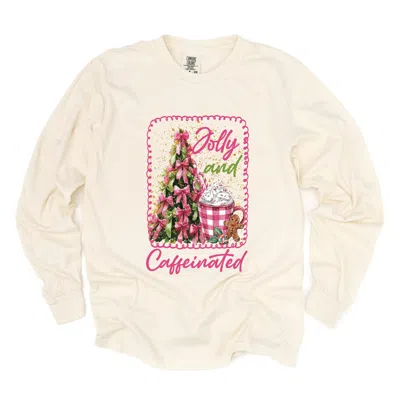 SIMPLY SAGE MARKET JOLLY AND CAFFEINATED - WOMEN'S GARMENT DYED LONG SLEEVE GRAPHIC T-SHIRT