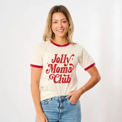 Simply Sage Market Jolly Mom's Club Distressed - Women's Ringer Graphic T-shirt In Neutral