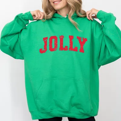 Simply Sage Market Jolly Varsity Arched Distressed - Women's Graphic Hoodie In Green