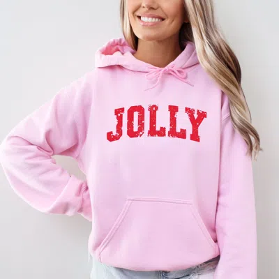 Simply Sage Market Jolly Varsity Arched Distressed - Women's Graphic Hoodie In Pink