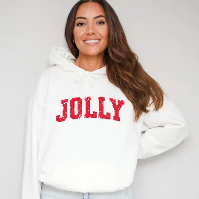 Simply Sage Market Jolly Varsity Arched Distressed - Women's Graphic Hoodie In White