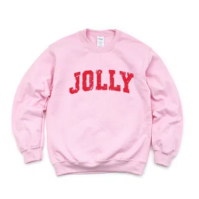Simply Sage Market Jolly Varsity Arched Distressed - Women's Graphic Sweatshirt In Pink