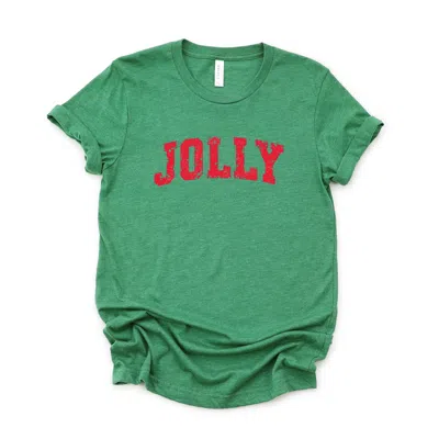Simply Sage Market Jolly Varsity Arched Distressed - Women's Short Sleeve Graphic T-shirt In Green