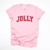 Simply Sage Market Jolly Varsity Arched Distressed - Women's Short Sleeve Graphic T-shirt In Pink
