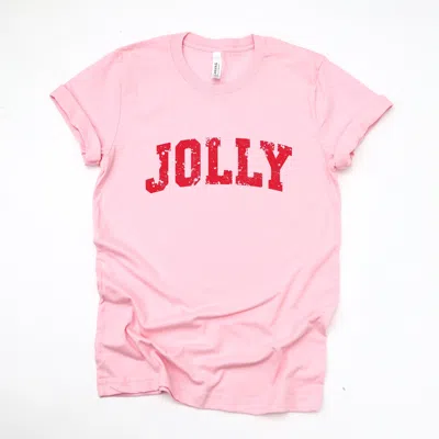 Simply Sage Market Jolly Varsity Arched Distressed - Women's Short Sleeve Graphic T-shirt In Pink