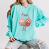 Simply Sage Market Love Cursive Cupcakes Coquette - Women's Lightweight Garment Dyed Sweatshirt In Blue