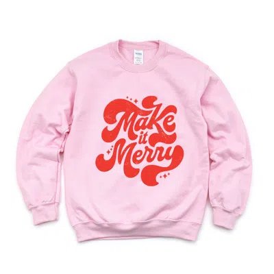 Simply Sage Market Make It Merry Cursive Distressed - Women's Graphic Sweatshirt In Pink