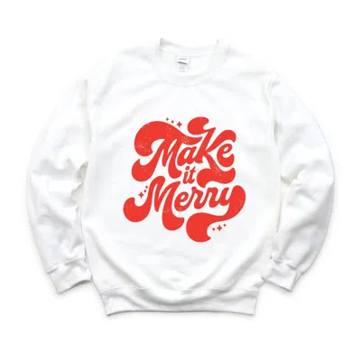 Simply Sage Market Make It Merry Cursive Distressed - Women's Graphic Sweatshirt In White