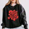 Simply Sage Market Make It Merry Cursive Distressed - Women's Lightweight Garment Dyed Sweatshirt In Black
