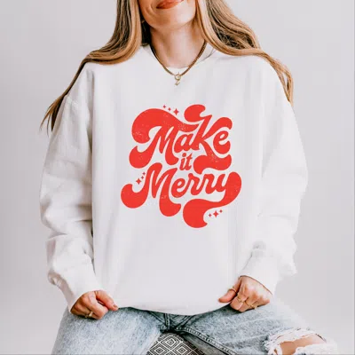 Simply Sage Market Make It Merry Cursive Distressed - Women's Lightweight Garment Dyed Sweatshirt In White