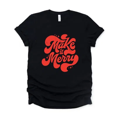 Simply Sage Market Make It Merry Cursive Distressed - Women's Short Sleeve Graphic T-shirt In Black