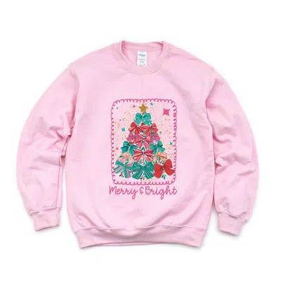 Simply Sage Market Merry & Bright Bow Tree - Women's Graphic Sweatshirt In Pink