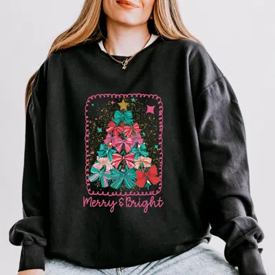 SIMPLY SAGE MARKET MERRY & BRIGHT BOW TREE - WOMEN'S LIGHTWEIGHT GARMENT DYED SWEATSHIRT