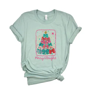 Simply Sage Market Merry & Bright Bow Tree - Women's Short Sleeve Graphic T-shirt In Green
