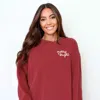 Simply Sage Market Merry And Bright Cursive Embroidery - Women's Garment Dyed Graphic Sweatshirt In Red