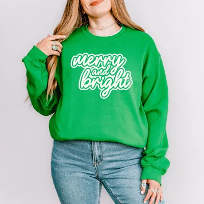 Simply Sage Market Merry & Bright Outline Puff - Women's Graphic Sweatshirt In Green