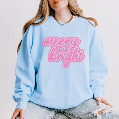 Simply Sage Market Merry & Bright Outline Puff - Women's Lightweight Garment Dyed Sweatshirt In Blue