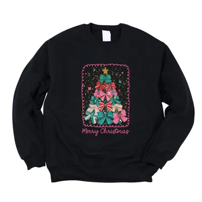 Simply Sage Market Merry Christmas Bow Tree - Women's Graphic Sweatshirt In Black