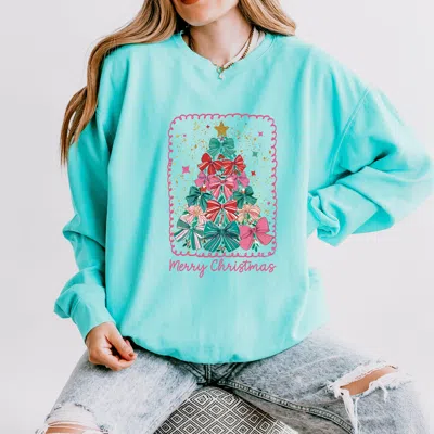 Simply Sage Market Merry Christmas Bow Tree - Women's Lightweight Garment Dyed Sweatshirt In Multi