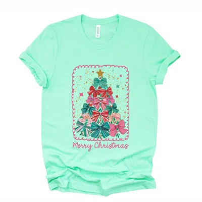 Simply Sage Market Merry Christmas Bow Tree - Women's Short Sleeve Graphic T-shirt In Green