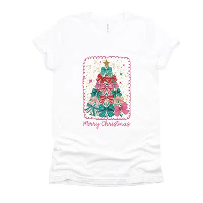 Simply Sage Market Merry Christmas Bow Tree - Women's Short Sleeve Graphic T-shirt In White