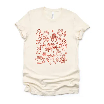 Simply Sage Market Merry Christmas Sketched Icons - Women's Short Sleeve Graphic T-shirt In Neutral