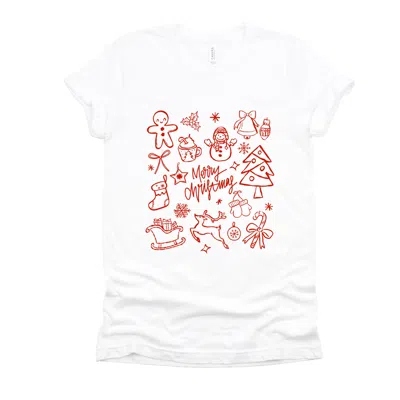 Simply Sage Market Merry Christmas Sketched Icons - Women's Short Sleeve Graphic T-shirt In White