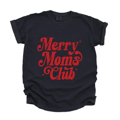 Simply Sage Market Merry Mom's Club Distressed - Women's Garment Dyed Graphic T-shirt In Black