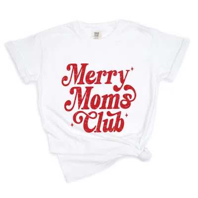 Simply Sage Market Merry Mom's Club Distressed - Women's Garment Dyed Graphic T-shirt In White