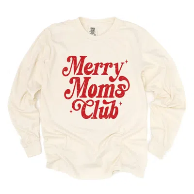 Simply Sage Market Merry Mom's Club Distressed - Women's Garment Dyed Long Sleeve Graphic T-shirt In Neutral