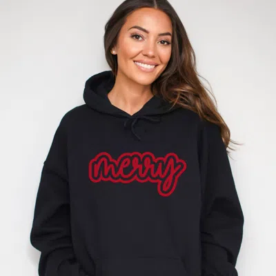 Simply Sage Market Merry Outline Puff - Women's Graphic Hoodie In Black