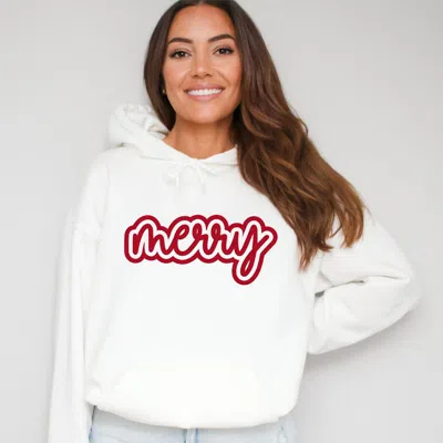 Simply Sage Market Merry Outline Puff - Women's Graphic Hoodie In White