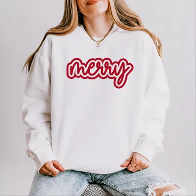 Simply Sage Market Merry Outline Puff - Women's Lightweight Garment Dyed Sweatshirt In White