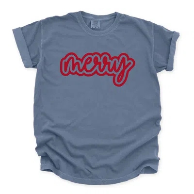 Simply Sage Market Merry Outline Puff - Women's Garment Dyed Graphic T-shirt In Blue