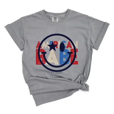Simply Sage Market S. W.smiley American Babe - Women's Garment Dyed Graphic T-shirt In Gray