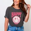 Simply Sage Market S. W.smiley Pink Smiley Distressed - Women's Garment Dyed Graphic T-shirt In Black
