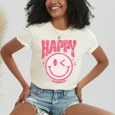 Simply Sage Market S. W.smiley Pink Smiley Distressed - Women's Garment Dyed Graphic T-shirt In White