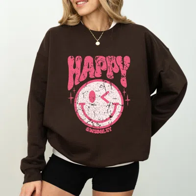 Simply Sage Market S. W.smiley Pink Smiley Distressed - Women's Graphic Sweatshirt In Gold